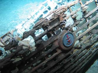 One of ship's boats lying on seabed in decayed state